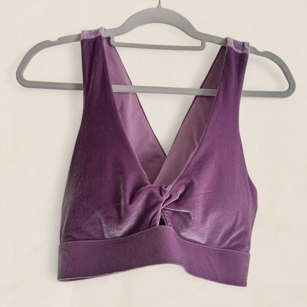 fabletics oasis purple velour twist bra size xl